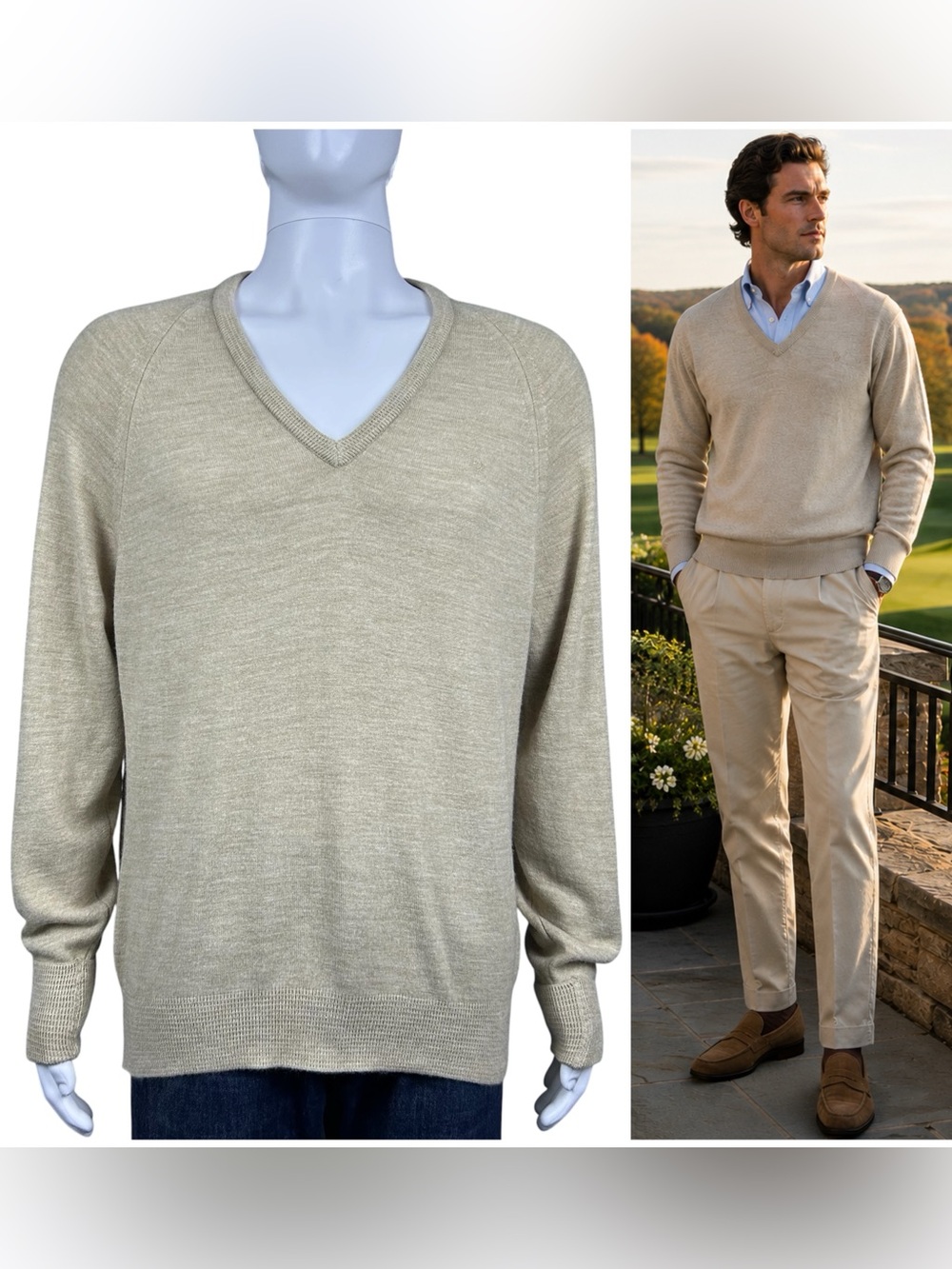 Christian Dior Vintage V Neck Sweater Mens L Logo Quiet Luxury Old Money USA